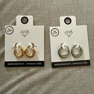 Two Pairs of Hinge Back Hoops Gold and Silver